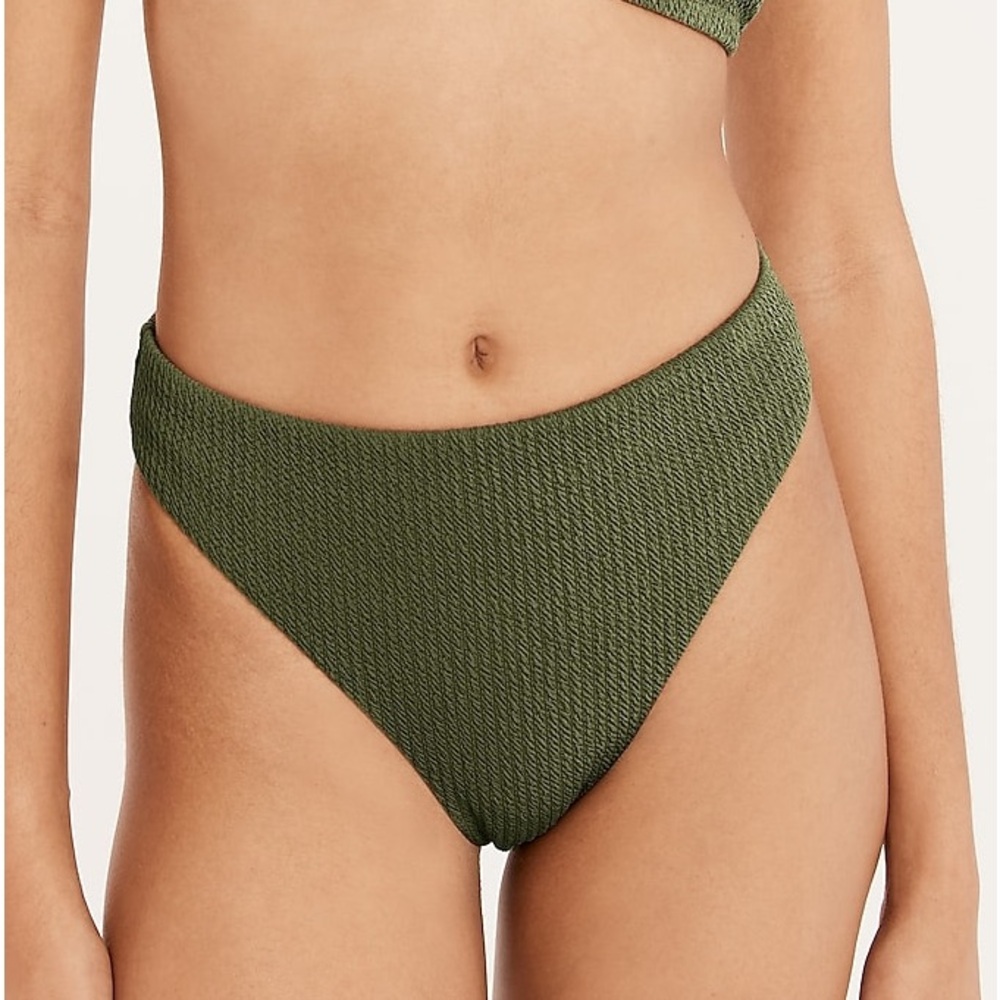 J Crew Curved Waist Cheeky Textured Bikini Swim Bottom Green L (12-14) NWT